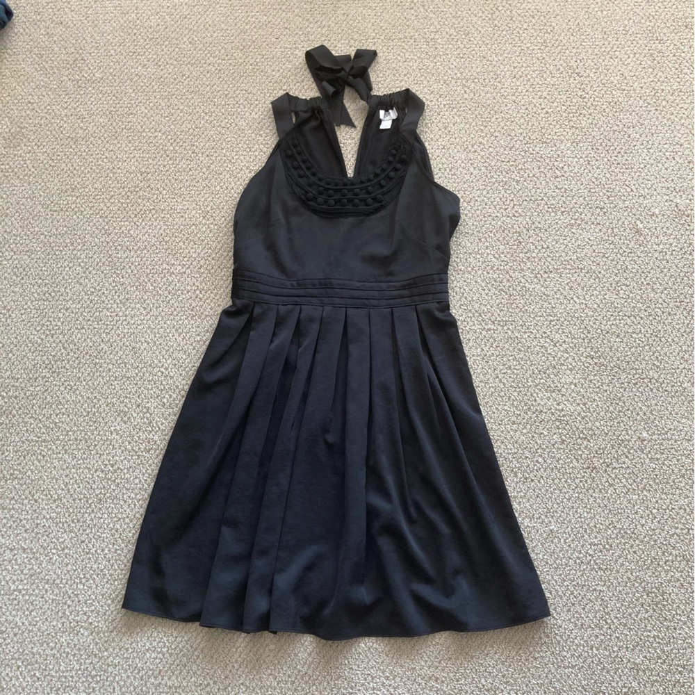 Loft Halter Style Scoop Neck Midi Dress Pleated Black Size 4 Like New